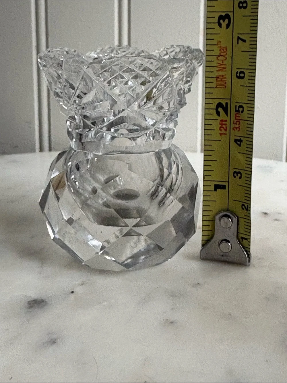 Vintage Diamond Cut Glass Bud Vase/Toothpick Holder VTG Retro Collectible Granny